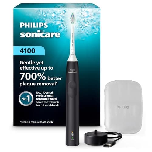 Philips Sonicare 4100 Rechargeable Electric Toothbrush Advanced Plaque Removal Pressure Sensor Includes Brush Head Case Black BD5003AZ