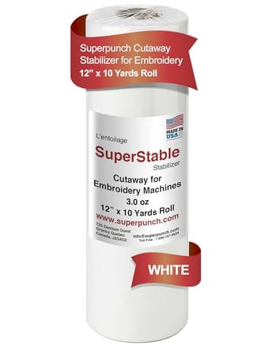 Superpunch Cutaway 3.0 oz Stabilizer for Embroidery Machines, SuperStable White Thick Cut Away Stabilizer-12 inch x 10 Yard Roll, Cut Away Machine Embroidery Stabilizer Backing - Made in USA