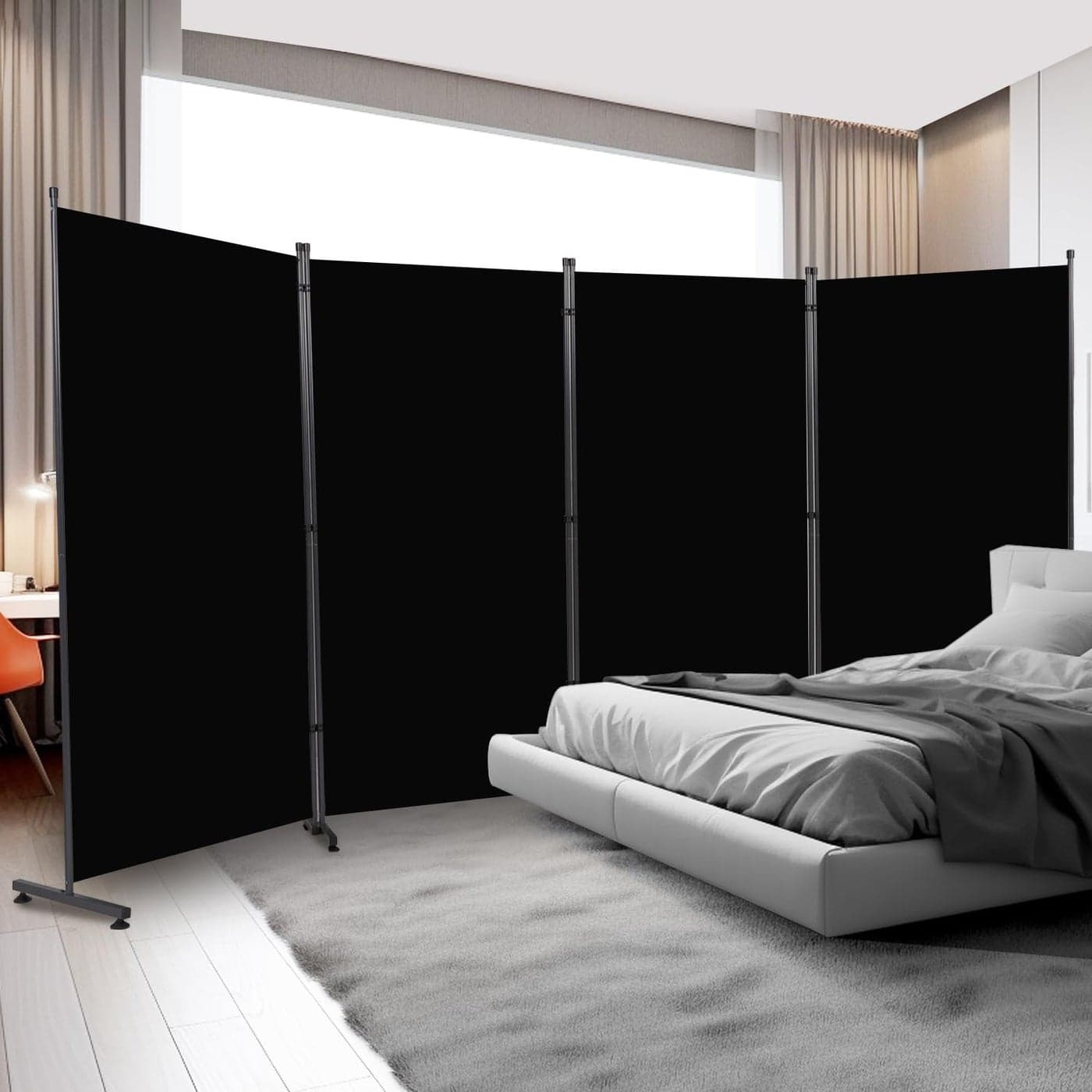YASRKML Room Divider 6ft Dividers and Privacy Screens 4 Panel Partition Screen Portable Fabric Panel Indoor Folding for Separation Freestanding Wall Bedroom Black 4 PanelRound Pad