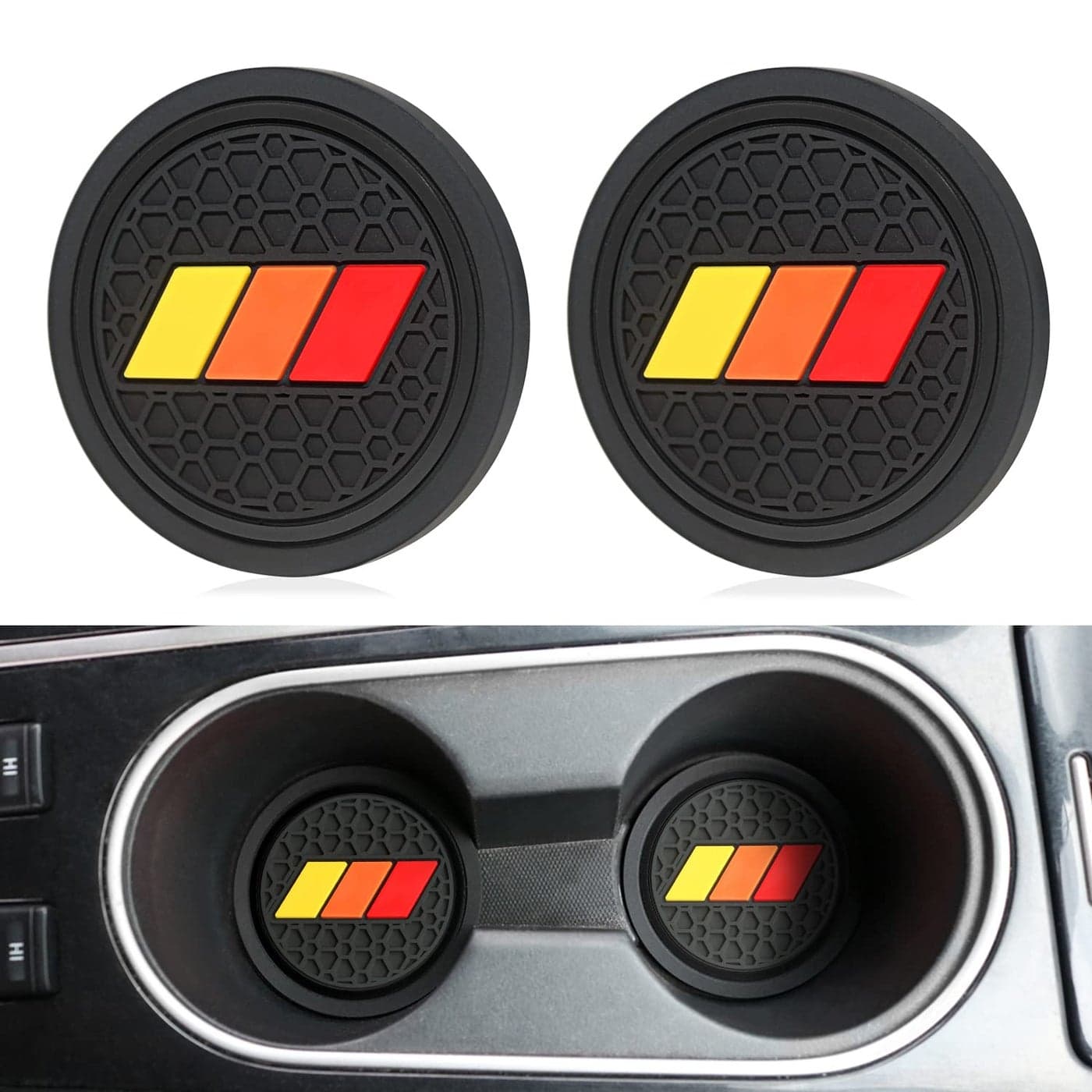 MOCHENT Cup Holder for Toyota Accessories Tacoma TRD Tundra Rav4 Highlander Camry Classic Retro Style TriColor Interior Insert Coaster 275 Inch YellowOrangeRedBlack