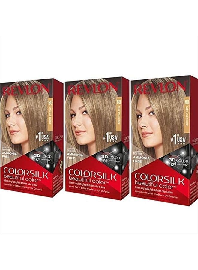 Revlon Colorsilk Hair Color 60 Dark Ash Blonde, Pack of 3