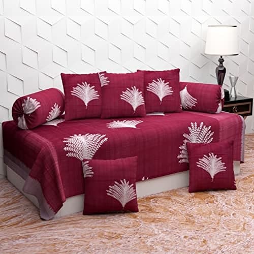 BELVOSTUM Diwan Set of 8 Pieces - 1 Single Bedsheet, 2 Bolster Covers, 5 Cushion Covers - 100% Microfiber for Living Room and Dining Hall