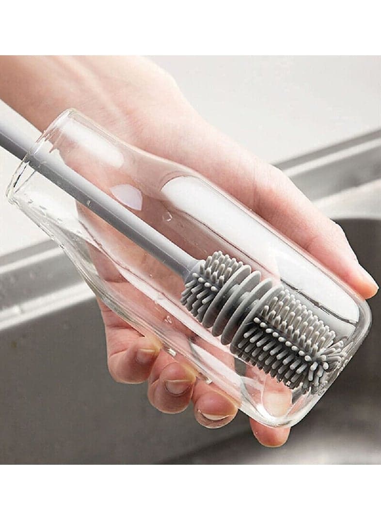Bottle Cleaning Brush Silicone Long Handle for Baby Bottle, Water Bottle, Containers, Vase and Glass, Bottle Cleaner for Home and Kitchen Accessories Item Products (27-CM-Silicone-Grey-Brush)