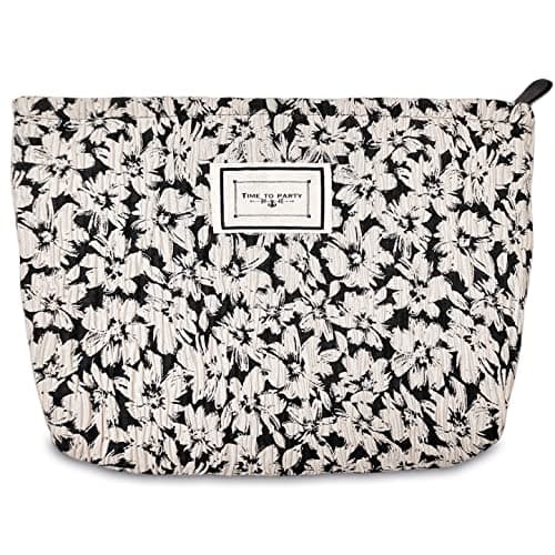 STARDW Aesthetic Floral Makeup Bag Cute Small Cosmetic Bags for Women Girls, Travel Toiletry Bag Large Capacity Zipper Makeup Pouch, Purse Organizer Pouches (White Flowers)