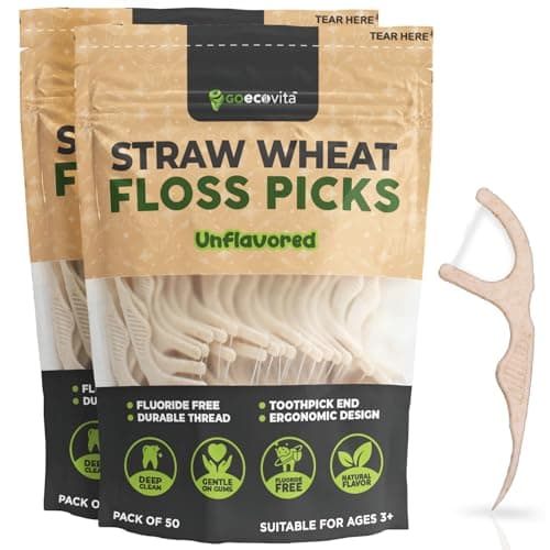 Dental Floss Picks - Straw Wheat Flossers | Thin & Shred-Resistant Thread for Tight Gaps | Flossers for Adults | Gentle on Gums & Teeth | Gluten-Free & Vegan (100 Pack, Unflavored)