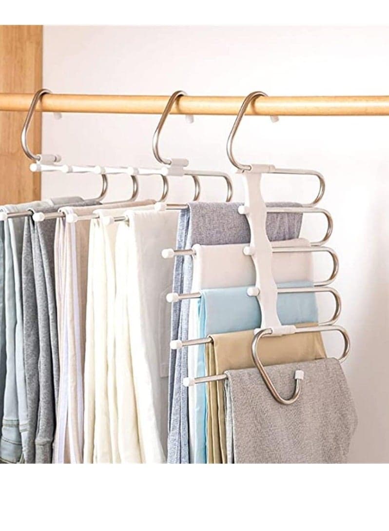 Pants Hangers 2 Pack Space Saving S-Type Stainless Steel Clothes Pants Hangers ,Anti-Slip Design,Clothes Closet Storage Organizer for Pants Jeans Trousers Skirts Scarf (White)