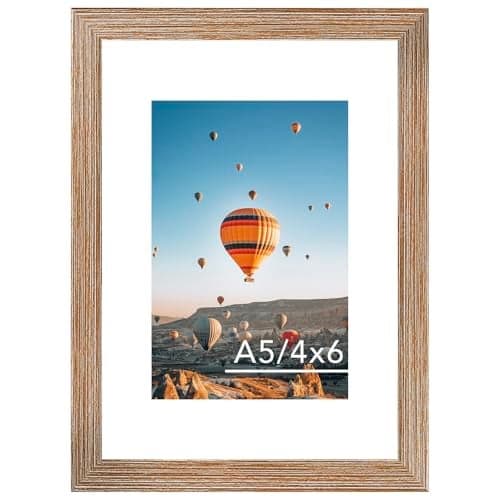 JCJMY 5.8x8.3 A5 Picture Frame with 4x6 Mat for Wall Hanging or Tabletop, Display Photo 4x6 with Mat or 5.8 x 8.3 Without Mat, Wall Poster Photo Frame with Shatter Resistant Plexiglass, Rustic Brown