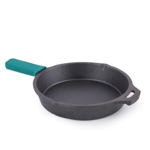 The Indus Valley Pre-Seasoned Cast Iron Skillet|Fry Pan|Induction and Gas Compatible|Kitchen Utensils (Cast Iron Skillet+Silicon Handle, 10 inch / 25cm / 1.6 LTR), Black