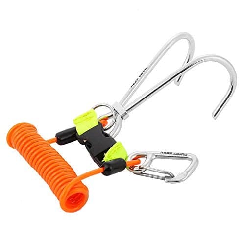 VGEBY Diving Reef Hook, Stainless Steel Reef Double Hook with Spiral Coil Lanyard (Orange)