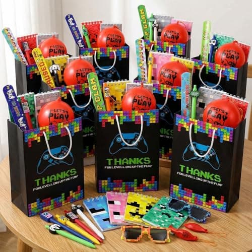 Party Propz Return Gifts for Birthday - 60 Pcs, Game Theme Return Gift For Kids Age 6-10,Pinch Balloon,Pen, Pixel Eyeglasses,Diary,Slap Bands,Stationary Kit Return Gift For Kids Age 10-12