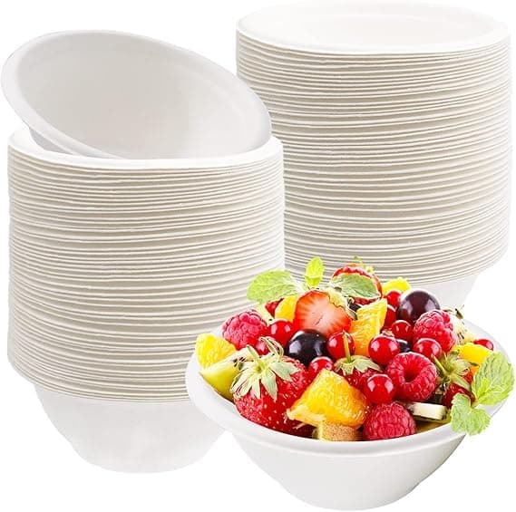 SANWALSA [250 ml, 25 Count, Round, White Compostable Bagasse Bowls | Disposable Eco-Friendly Sugarcane Paper Bowl for Party, Wedding, Events | Ideal for Soups, Snacks, Ice-Cream & Desserts