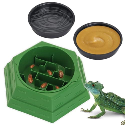 Reptile Feeder Bowl Worm Dish Anti-Escape Food Dish Bowl with 2PCS Feeding Box, Food Water Feeder for Crested Gecko Lizard Chameleon Pets, Reptile Terrarium Tank Accessories (M)