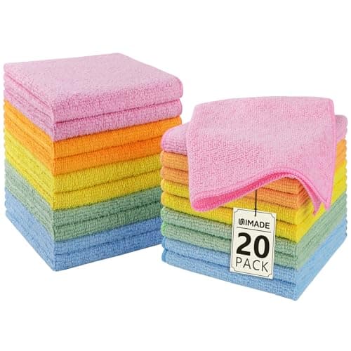 UNIMADE Washcloths 20 Pack Face Towels 12 x 12 Highly Soft Wash Cloths and Hand Towels Fast Drying MultiPurpose Microfiber Cleansing Cloths for Bathroom Hotel Spa and Salon Multicolor