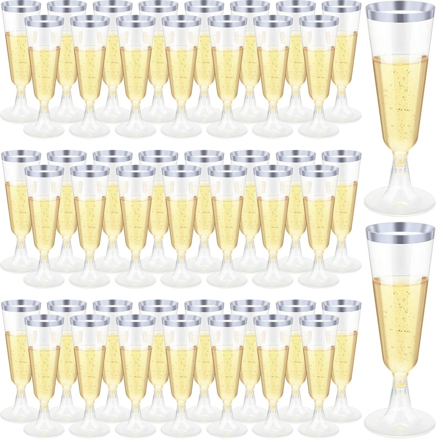 CHENGU 200 Pack Champagne Flutes Cups Plastic 5 Oz Wine Glasses Disposable Toasting Champagne Flutes for Wedding Party Plastic Cocktail Cups Glasses for CelebrationSilver