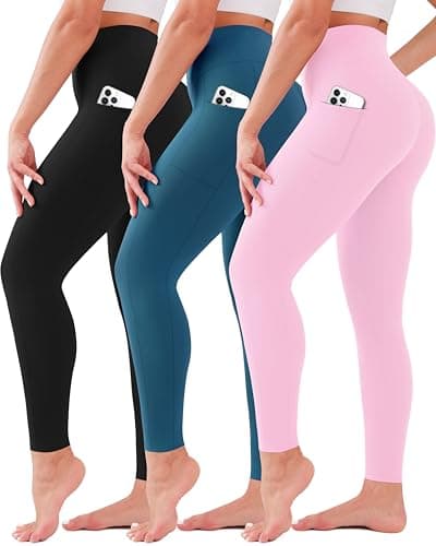 SUNCLOVE 3 Pack Leggings with Pockets for Women High Waisted Tummy Control Soft Yoga Pants Womens Workout Gym Leggings