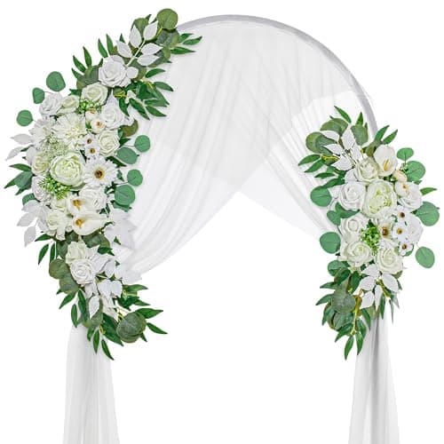 Lisuun Wedding Arch Flowers Artificial Flowers for Decoration 2pcs Flower Swag and 1 pcs SemiSheer Chiffon Table Runner Swag for Beautiful Dream Wedding Ceremony Floral Decor Pack of 3