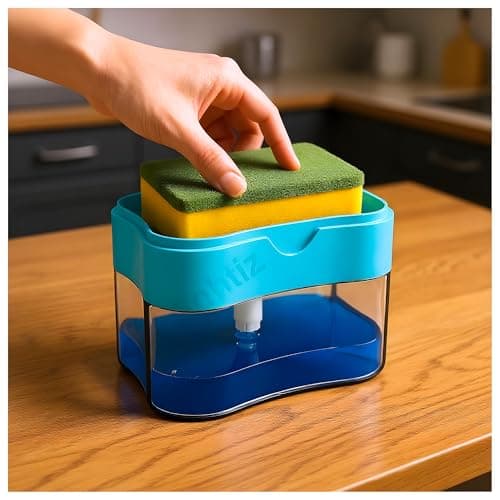 Eightiz 2 in 1 Soap Dispenser for Bathroom Accessories Dishwasher Liquid Holder Liquid Dispenser Pump 400 ML with Sponge Holder Kitchen Sink Accessories Items (Multi-Color)