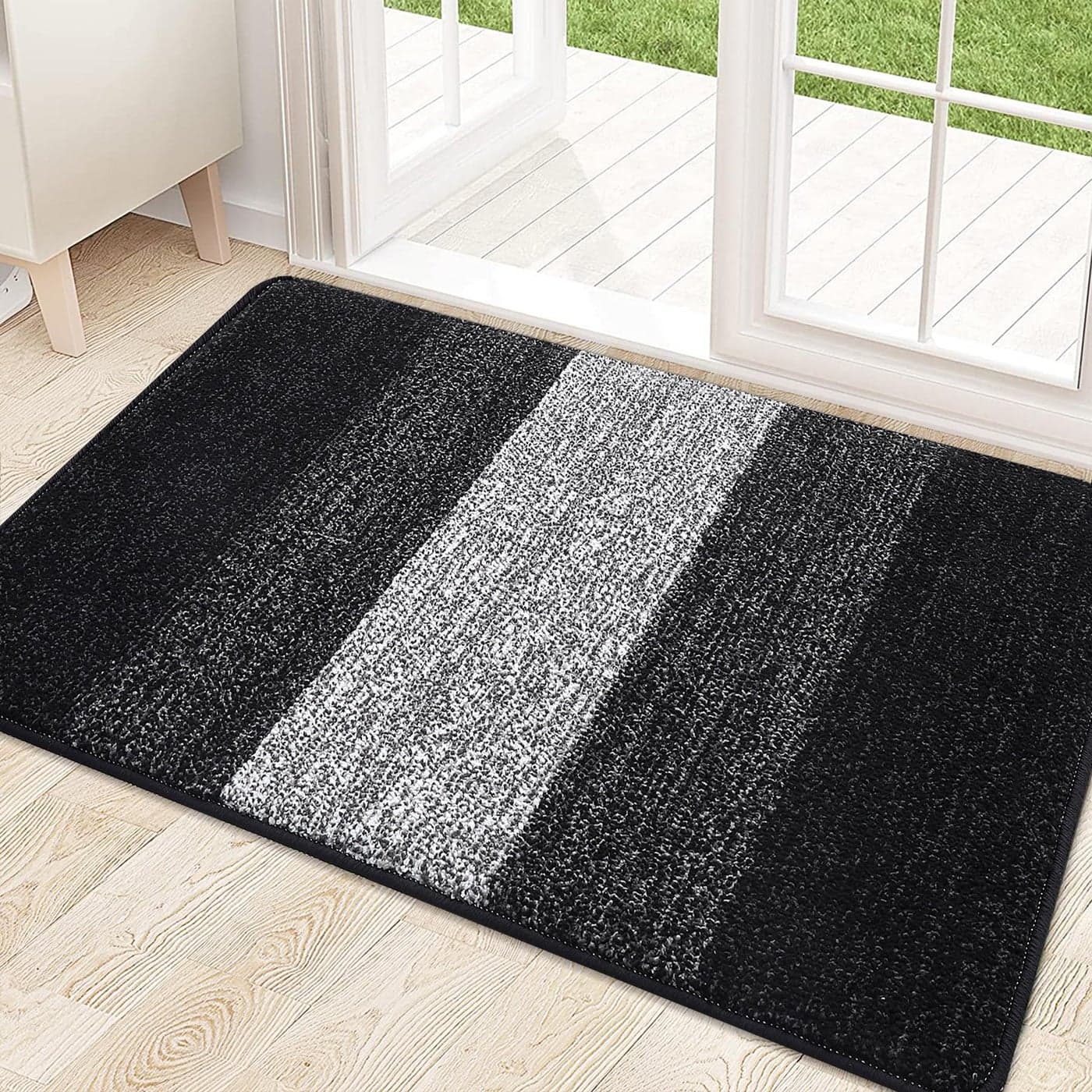 Kitinjoy Indoor Outdoor Door Mat 32x20 NonSlip Absorbent Dirt Trapper LowProfile Washable Inside Entrance Front Floor Mat Sturdy Soft Entry Doormats for Entryway Black