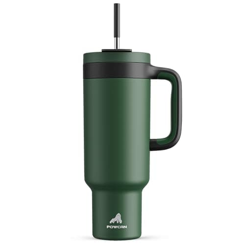 POWCAN 50 oz Tumbler with Handle, 2-in-1 Straw and Sip Lid, Leakproof, Dishwasher Safe, Insulated Stainless Steel Travel Coffee Mug, Keeps Cold for 34 Hours, Fits in Car Cup Holder (Forest)