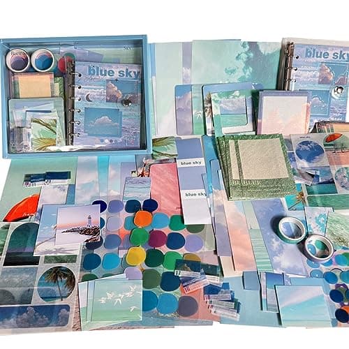 HASTHIP® 150Pcs Journal Kit, Journaling Kit Journal Stickers Journal Supplies, Scrapbook Stickers Pack for Art Journaling Bullet Junk Journal Planners, DIY Decoration Paper Craft Kits (Blue Sky)