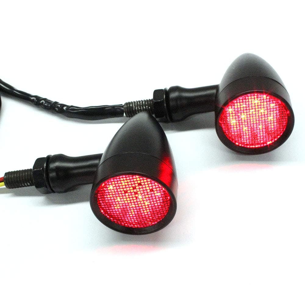 2pcs Black 15 LED Motorcycle Stop Brake Running Turn Signal Indicator Red Lights Compatible with Harley Honda Chopper Black with netRed Light
