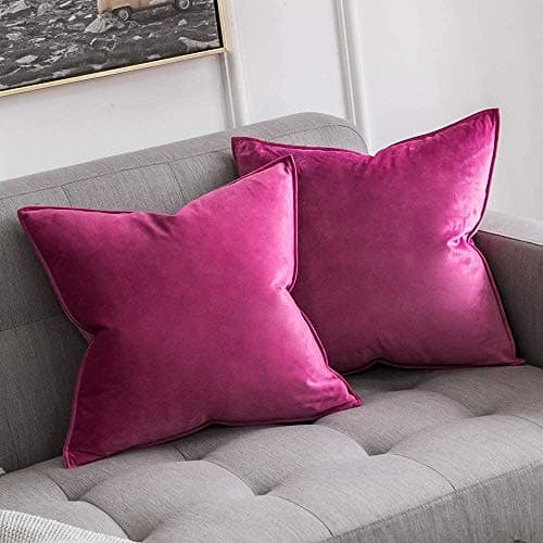 Khooti Decorative Velvet Square Cushion Cover Throw Pillow Cover for Living Room Couch Diwan Single Seater Sofa, Colourful Modern Small 16 x 16 Inches / 40 x 40 cm (Colour - Pink)(Set of 5 Pieces) C2-200 TC