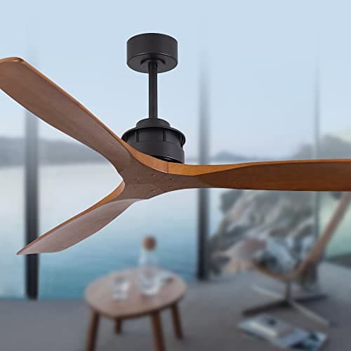 Sofucor Ceiling Fan without Lights 60 Inch Low Profile Flush Mount Mordern Wood Ceiling Fan with Remote for Indoor Farmhouse Bedroom Living Room Outdoor Patio Porch Reversible DC Motor Noiseless