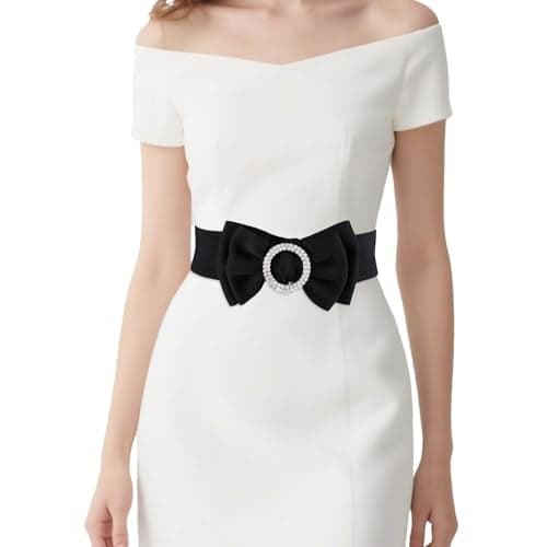 DIANZHU Women's Circle Rhinestone Elastic Bow Belt Wide Stretch Belts Ladies Waist Accessories for Dress