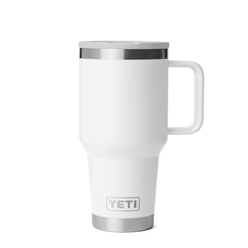 YETI Rambler 30 oz Travel Mug with Flip Straw Lid – Stainless Steel, Vacuum Insulated, Leakproof, Cup Holder Friendly, White