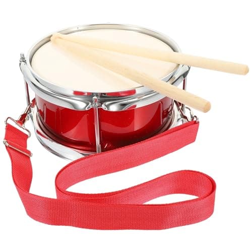 Vaguelly 9 Inch Kids Drum with Mallet and Strap, Snare Drum Wooden Percussion Musical Instrument Marching Toy for Kids 3+, Red