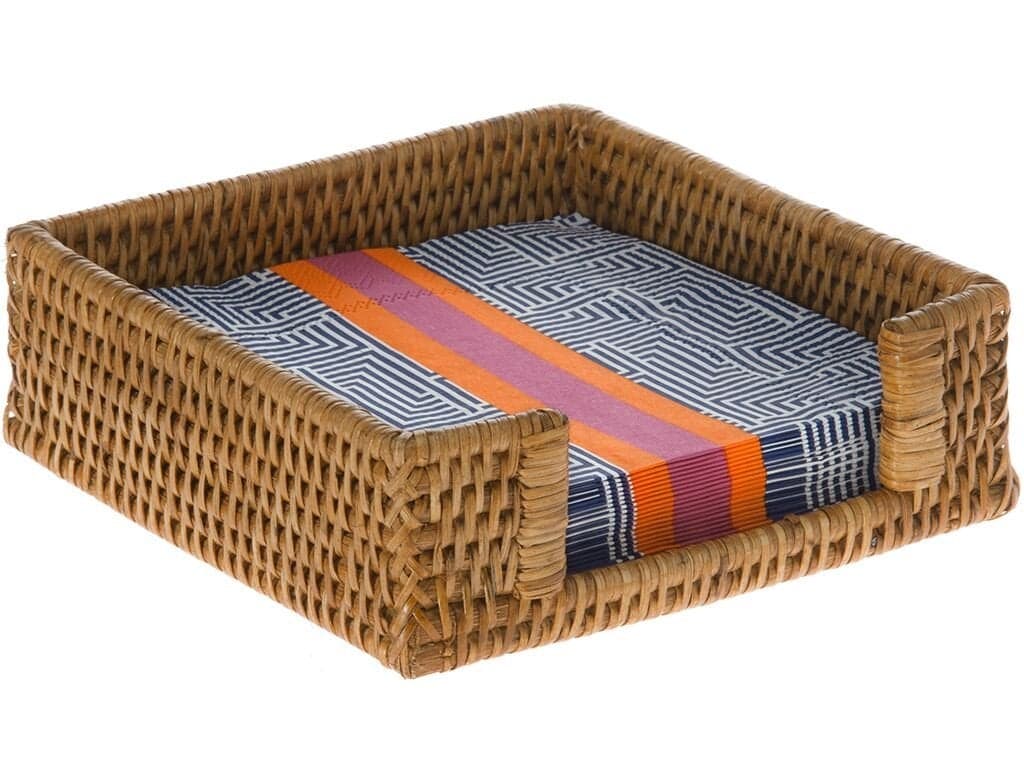 KOUBOO La Jolla Rattan Napkin Holder – Decorative Napkin Holder for Dining Table, Kitchen Counter, Bathroom – Rustic Wicker Tray for Paper Napkins, Honey Brown, 7.5"x7.5"x2.5"