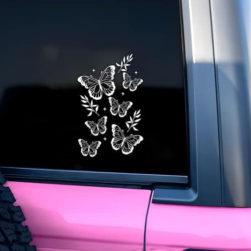 Butterfly Car Decal Girly Floral Sticker Flowers Positive Inspiration Girly Cute Mirror Decal Car Accessories for Women Vinyl Decal Waterproof 8 Inches Bumper for Mom Dad Friend