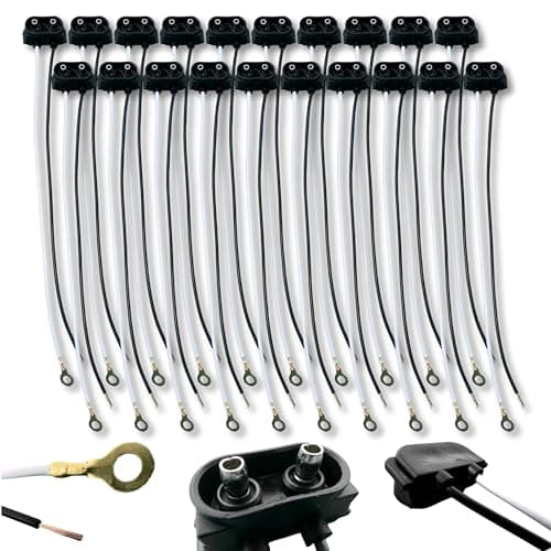All Star Truck Parts 20x 2 Prong Male Plugs Two Wire Pigtail for Sealed Truck RV Trailer Clearance, Side Marker Lights - 8.5" Long, 2 Wire Plug Fits 2" 2.5" Side Markers Tail Lights, PL-10, 90° Design