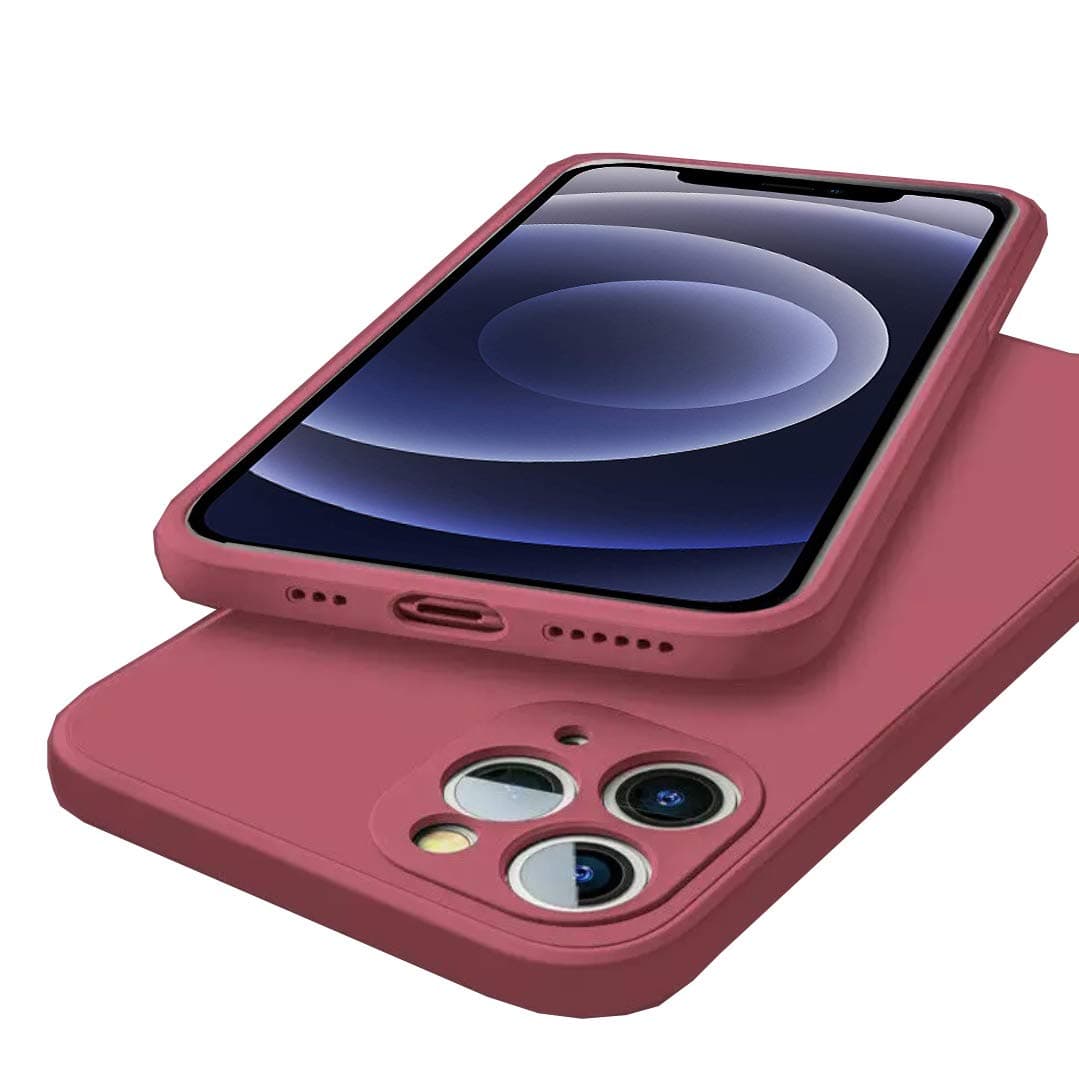 MOBITUSSION Shockproof Flexible Matte Liquid Silicon TPU Camera Protection Back Cover Compatible for iPhone 12 Pro (Camellia Red)