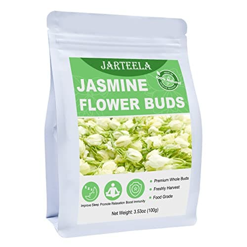 Jarteela Jasmine Flowers Dried 353oz100g Edible Dried Jasmine Flowers NonGMO Caffeinefree Blends Well With Tea
