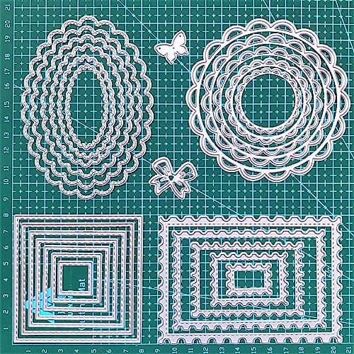 ZbFwmx Cutting Dies Stencil Flower Round Square Rectangle Oval Ellipse Nested Stitched Frame Metal Mould for DIY Scrapbook Album Paper Card