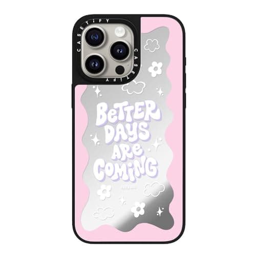 CASETiFY Mirror iPhone 15 Pro Max Case Reflective 49ft Drop ProtectionCompatible with Magsafe Better Days are Coming Silver On Black