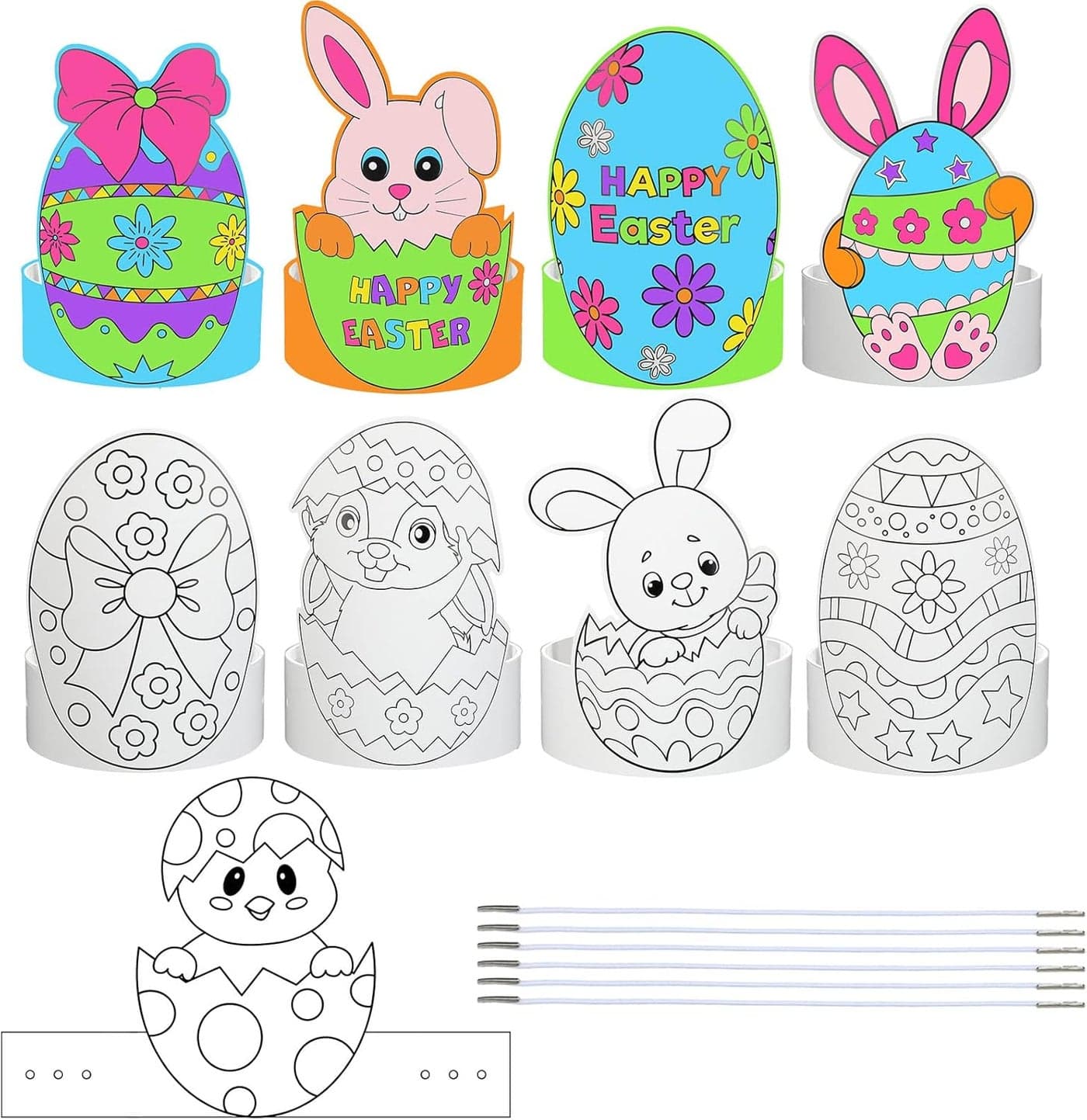 Woanger 27 Sets Easter Headbands Craft Kits Color Your Own Spring Bunny Paper Hat Adjustable DIY Easter Arts Eggs Chicken Crown Crafts for Kid Holiday Party Favor School Home Egg Hunt Activity