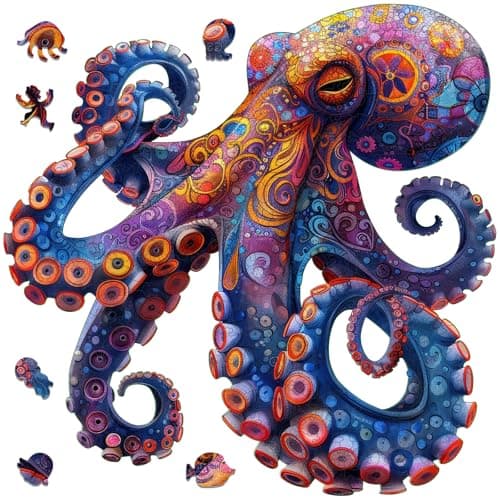 Mys Aurora Octopus Puzzles for Adults 1000 Pieces 5MM Thick Wooden Jigsaw Puzzles Unique Shape Puzzle Ocean Wood Puzzles for Adults and Kids Birthday Gifts Family Game 235 234inch
