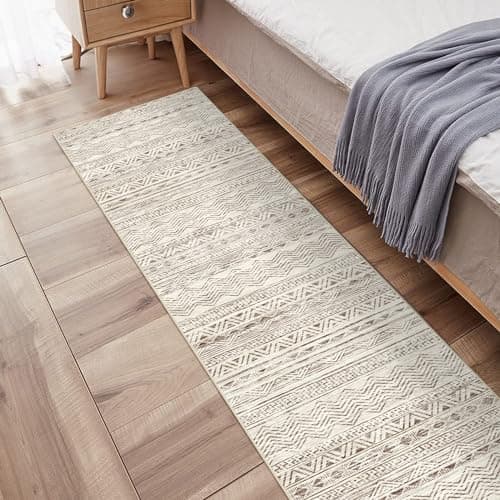 Washable Moroccan Runner Rug 26x8 Non Slip Living Room Rugs Bedroom Carpet Rubber Backing Hallway Floor Mat for Home Entryway with Low Pile Modern Rug 26x8 Beige