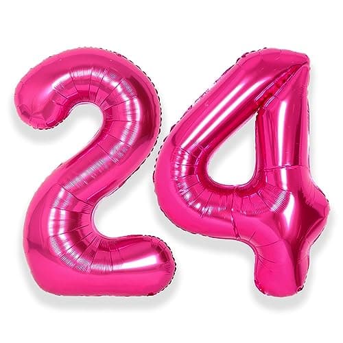 SUWEN 40 Inch Large Hot Pink 24 Number Balloons Big Foil Helium Number Balloons 09 Jumbo Happy 24th Mylar Birthday Party Decorations for Women 42 Anniversary Party Supplies