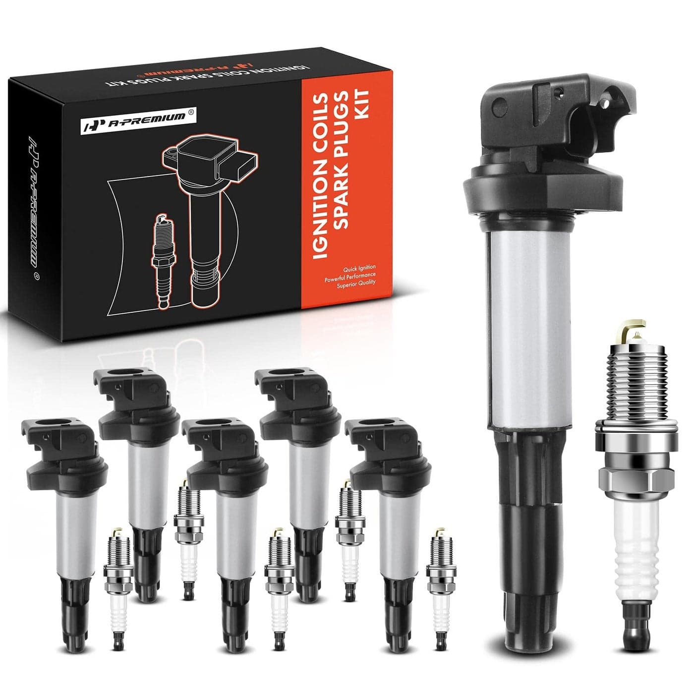 APremium Set of 6 Ignition Coil Pack and Iridium Spark Plugs Compatible with BMW 320i 325i 330i 525i 530i 760i 760Li M3 X3 Z3 Z4 30L 32L