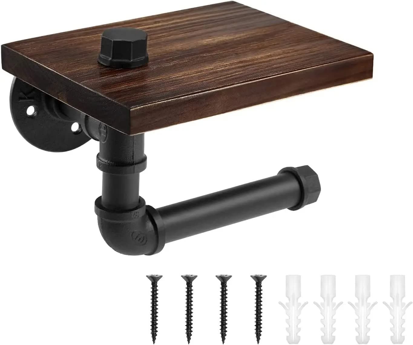 Farmhouse Toilet Paper Holder with Shelf Brown