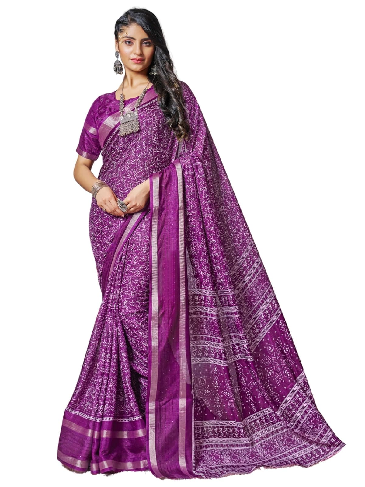 GRECIILOOKS Plain Cotton Silk Women Saree (GL-S2399_Purple)