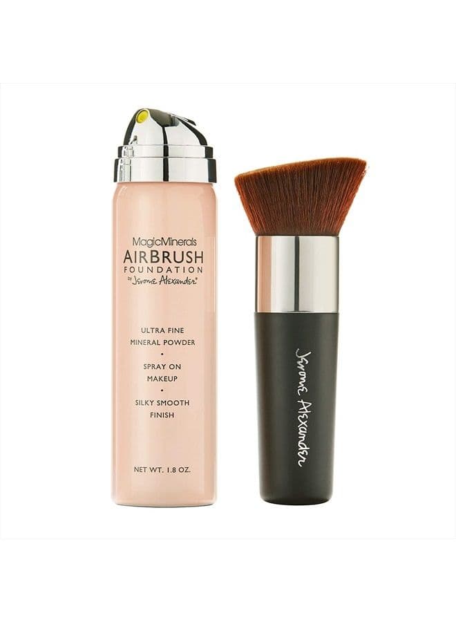 MagicMinerals AirBrush Foundation by Jerome Alexander – 2pc Set with Airbrush Foundation and Kabuki Brush - Spray Makeup with Anti-aging Ingredients for Smooth Radiant Skin (Light)