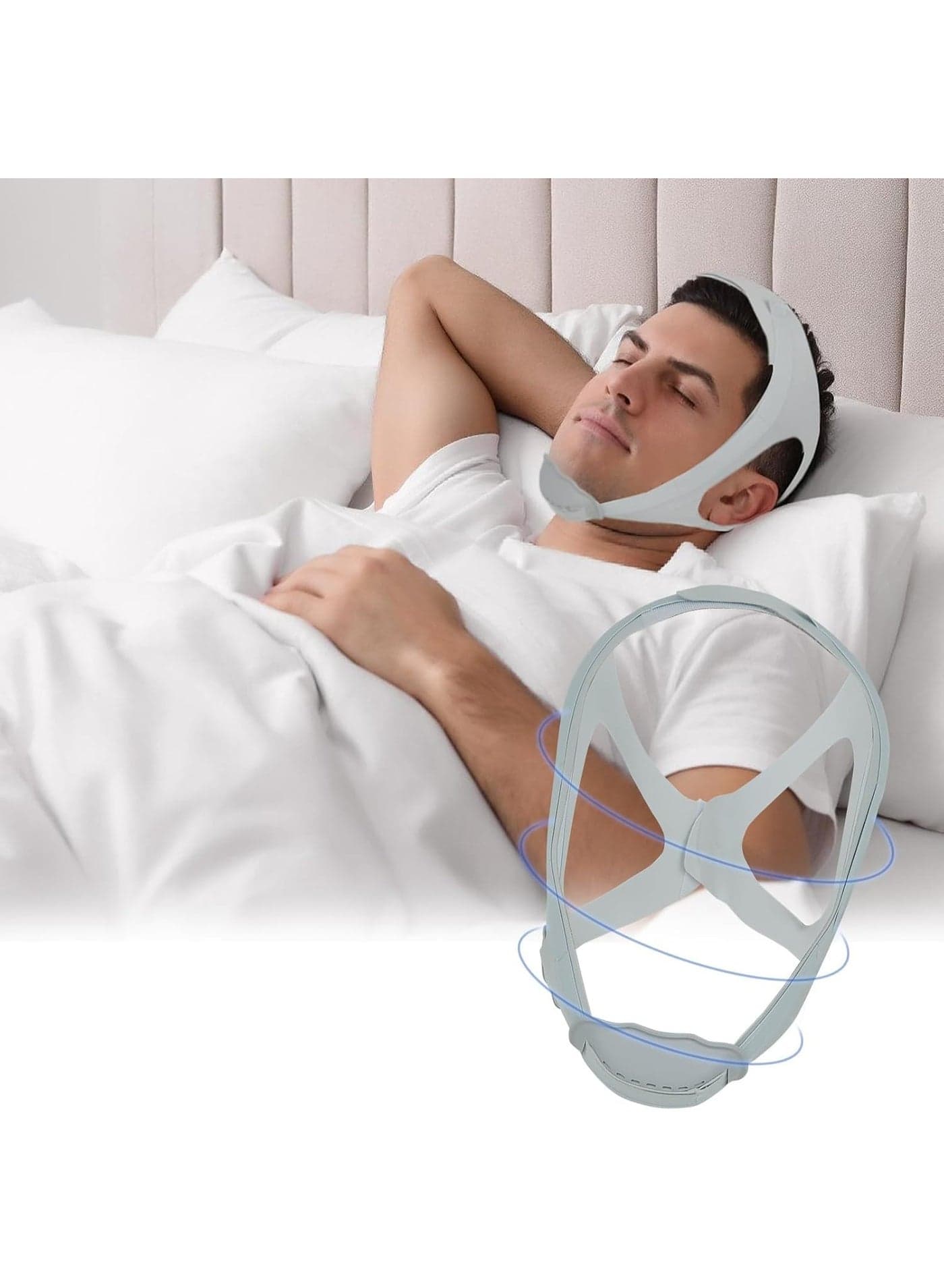 Anti Snore Chin Strap,Chin Strap for CPAP Users,Snore Stopper with Adjustable Velcro,Breathable,Comfortable,Keep Mouth Closed While Sleeping for Men and Women,Grey