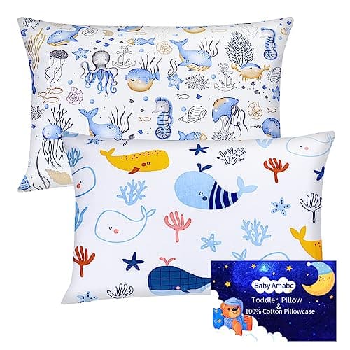 Toddler Pillow Cases Fit Kids & Travel Pillows 13 x 18, 14 x19 - Soft Cotton Pillows Cover Set of 2, Envelope Pocket Children Kids Sleep Pillowcases for Boys Girls