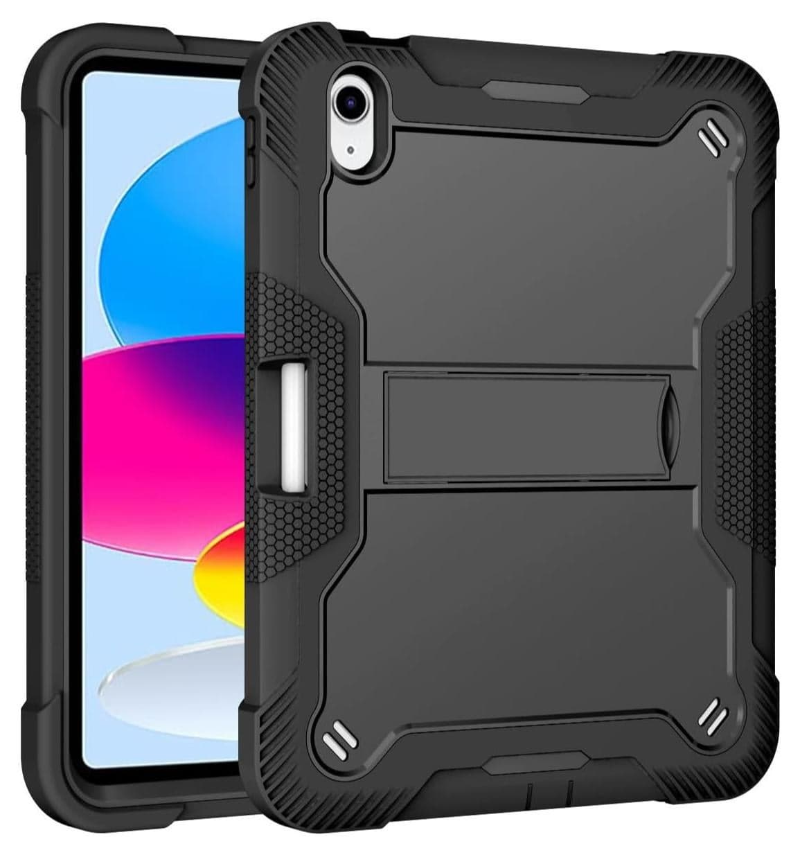 Shockproof Case Compatible withwith ipad 10th(2022)10.9/IPad 11th Generation (A16) 11 Inch 2025 (M3) Three-in-one Heavy Duty Rugged Cover with Pencil Slot Kickstand, Anti Shock and Anti Fall Cover (Black)