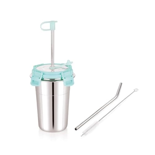 Sorriso 400 ML Stainless Steel Tumbler with Straw & BPA-Free Lid – Leak-Proof, Food Grade Cap, Steel Straw with Cleaning Brush | Tumbler Bottle for Coffee, Tea, Juice | Office, Travel, Gym, Green