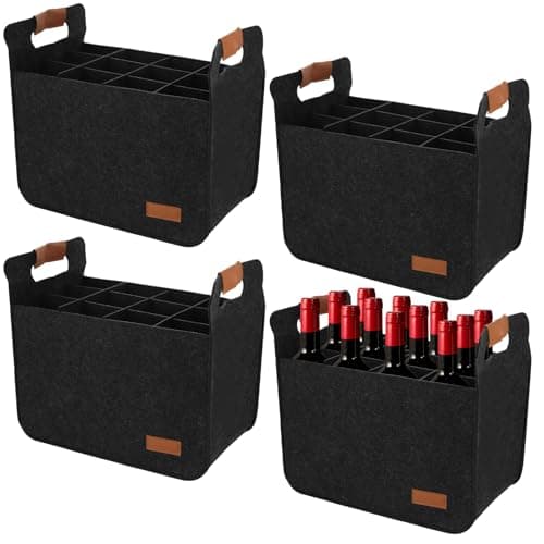 LOPYXBR 4 PCS 12 Bottle Wine Carrier Tote 146x126x87 Inch Wine Shipping Box 12 Bottles Liquor Bottle Storage Bag Black Wine Bottles Storage Bag for Party Travel Picnic